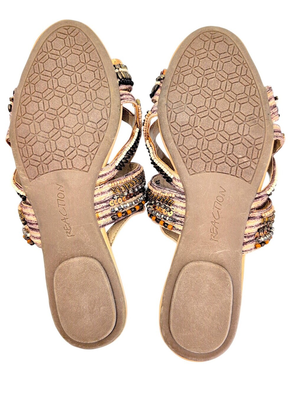 Kenneth Cole Reaction Sz 7.5M Bronze/Taupe With Beads/Sequin & Criss-Cross Strap - Picture 14 of 17